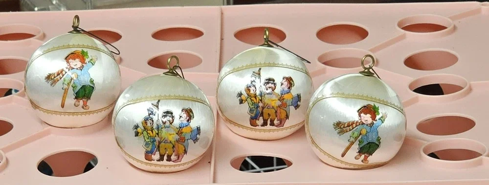 Vintage Rauch Silk String Satin Sheen Christmas Ornaments Tiny Tim & Carolers 12